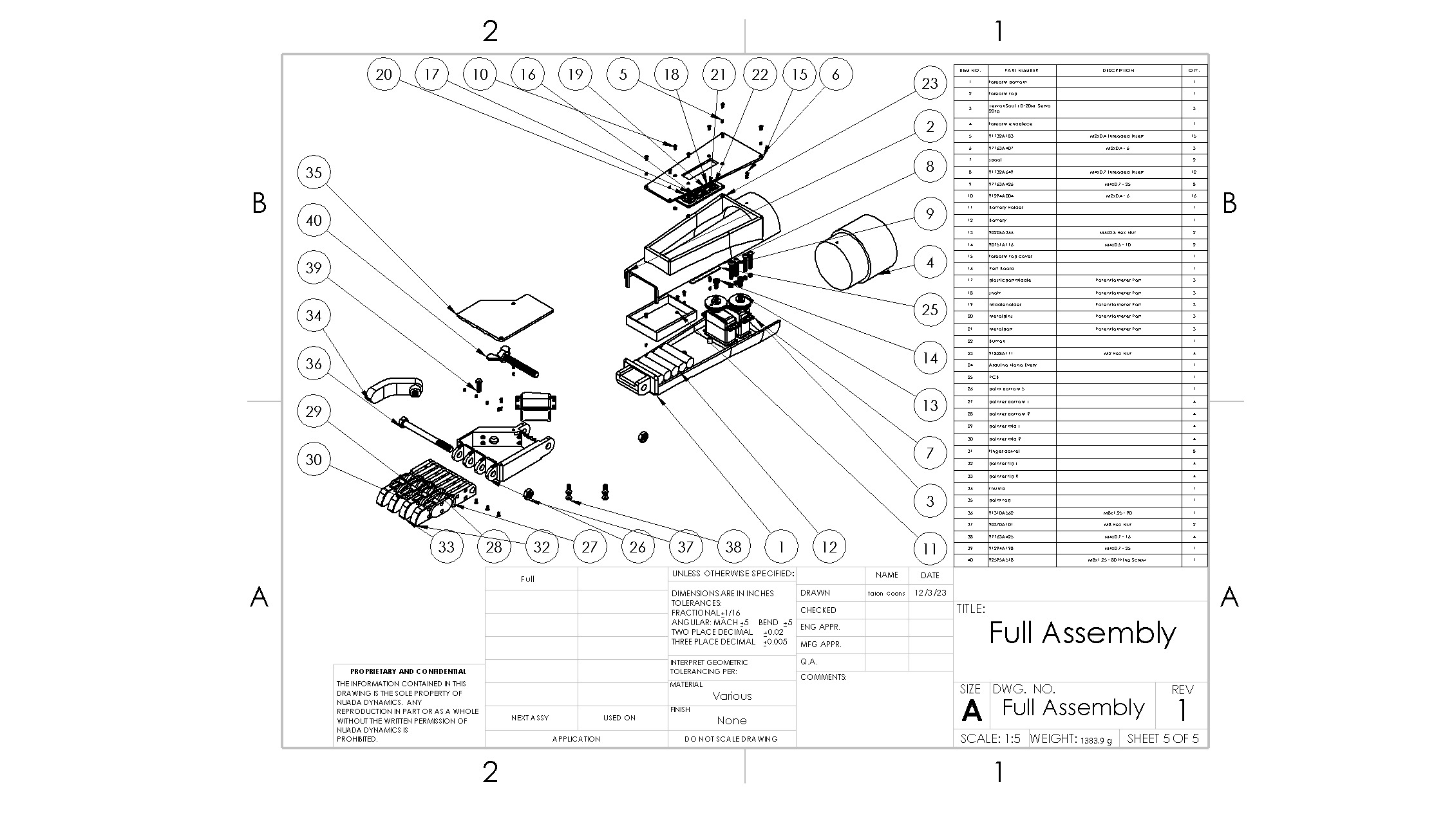 Full arm assembly BOM